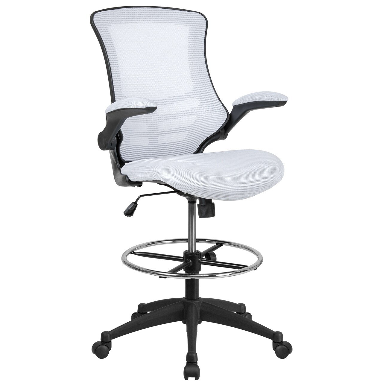 Emma and Oliver Mid-Back Mesh Ergonomic Drafting Chair with Foot Ring and Flip-Up Arms